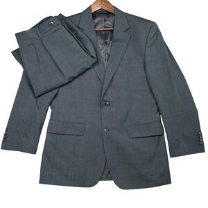 Jos A Bank Mens Charcoal Gray 100% Wool 2 Piece Suit 40R Blazer 34R Pleated Pant